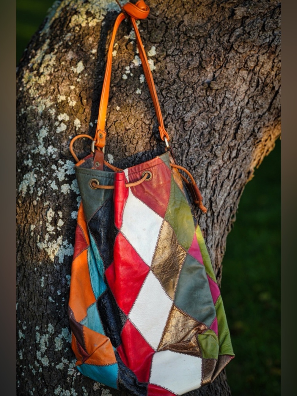 Vintage 1960s Handmade Italian Leather Patchwork Bucket Bag - Made in Terracina